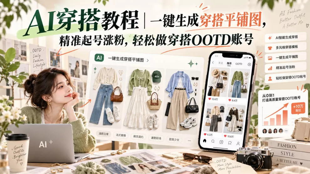 AI穿搭教程｜一键生成穿搭平铺图，精准起号涨粉，轻松做穿搭OOTD账号_抖汇吧