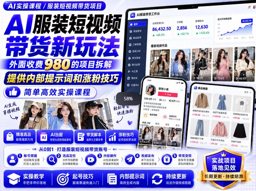 外面收费980AI快手带货系统课程，内部课程首次外放，操作简单高效，一分钟一条爆款视频_抖汇吧