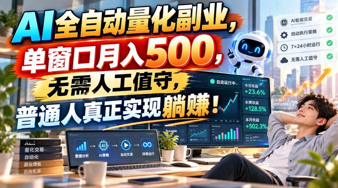 （20826期）AI全自动量化副业，单窗口月入500，无需人工值守，普通人真正实现躺賺！_抖汇吧