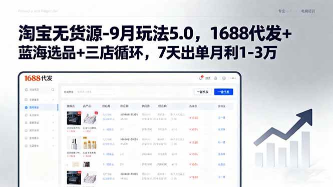 （15972期）淘宝无货源-9月玩法5.0，1688代发+蓝海选品+三店循环，7天出单月利1-3万_抖汇吧