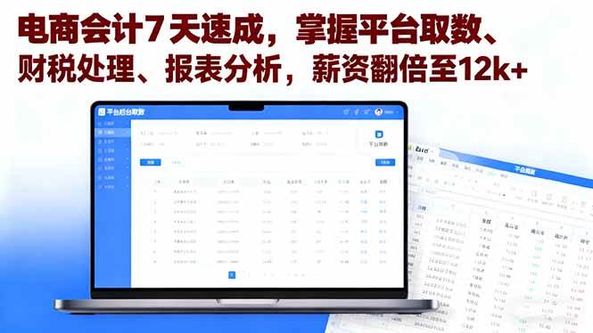 （16192期）电商会计7天速成，掌握平台取数、财税处理、报表分析，薪资翻倍至12k+_抖汇吧