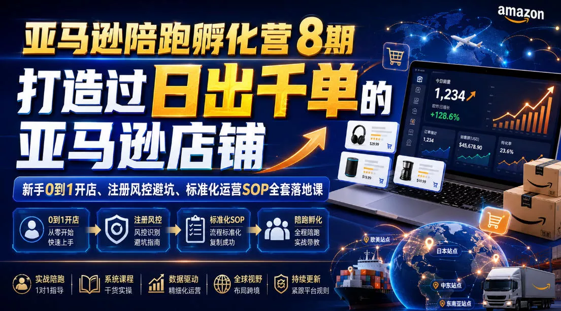 亚马逊陪跑孵化营8期，打造过日出千单的亚马逊店铺，新手0到1开店、注册风控避坑、标准化运营SOP全套落地课_抖汇吧
