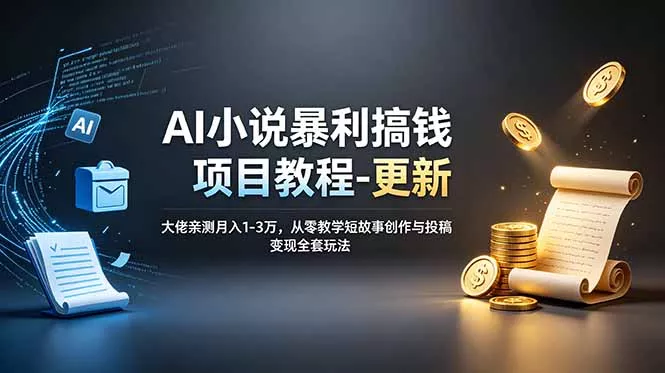 AI小说暴利搞钱项目教程-更新，大佬亲测月入1-3万，从零教学短故事创作与投稿变现全套玩法_抖汇吧