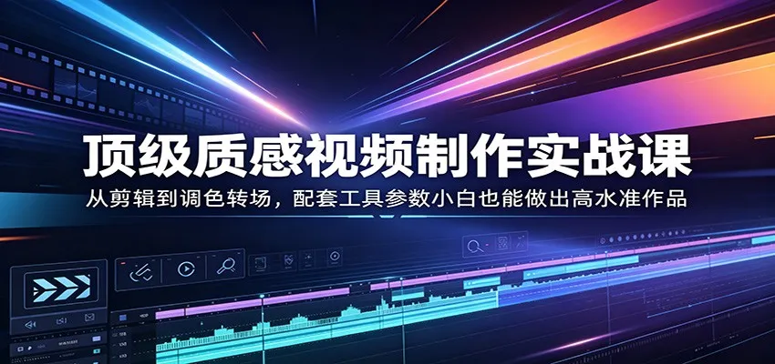 顶级质感视频制作实战课：从剪辑到调色转场，配套工具参数小白也能做出高水准作品_抖汇吧