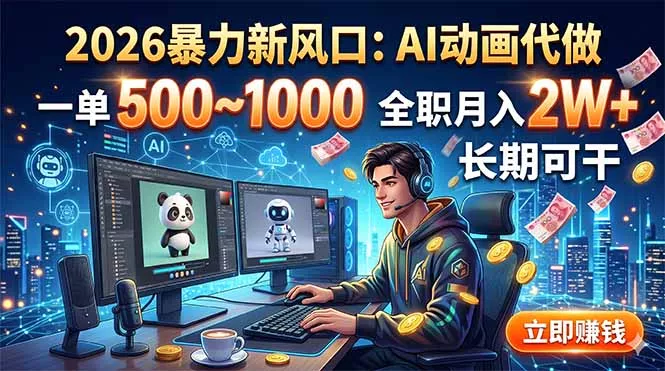 2026暴力新风口：AI动画代做，一单500~1000，全职月入2W+，长期可干_抖汇吧