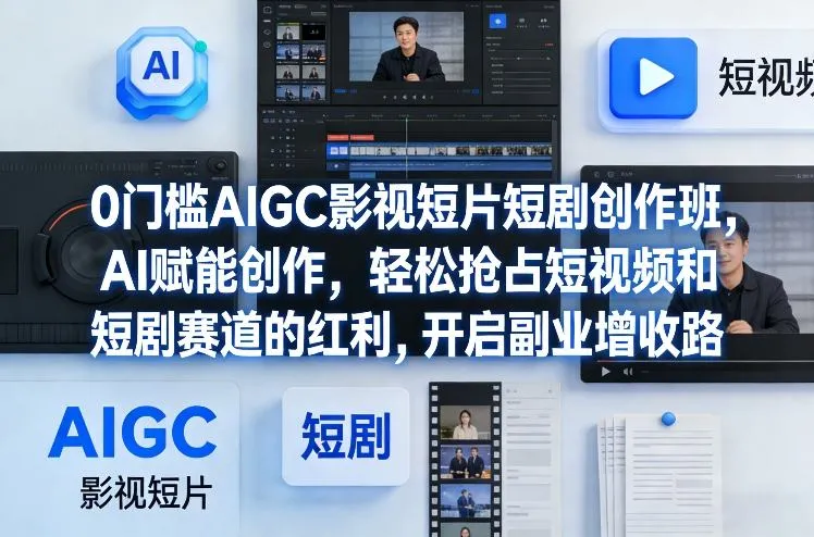 0门槛AIGC影视短片短剧创作班，AI赋能创作，轻松抢占短视频和短剧赛道的红利，开启副业增收路_抖汇吧