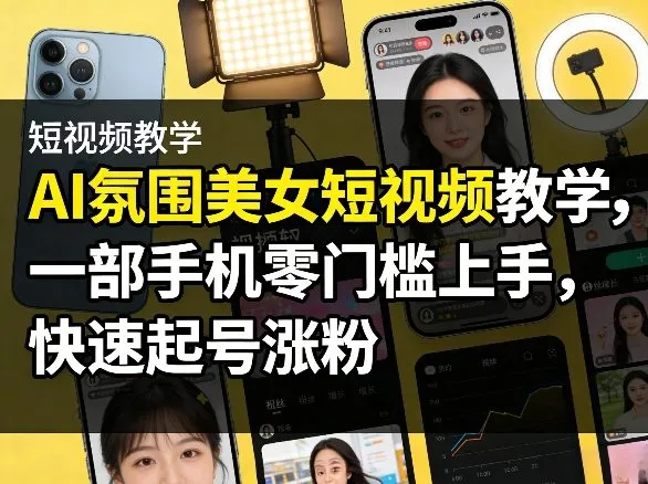 AI氛围美女短视频教学，一部手机零门槛上手，快速起号涨粉_抖汇吧