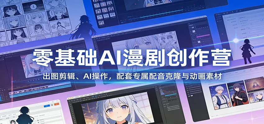 零基础AI漫剧创作营：出图剪辑、AI操作，配套专属配音克隆与动画素材_抖汇吧