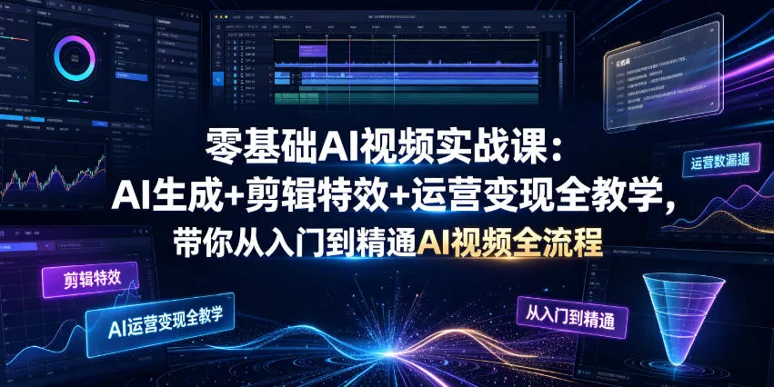 零基础AI视频实战课:AI生成+剪辑特效+运营变现全教学,带你从入门到精通AI视频全流程