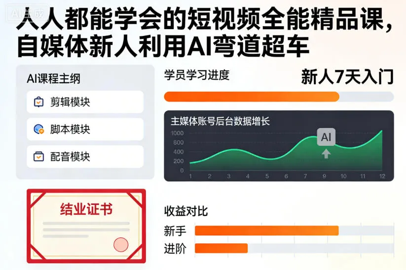 人人都能学会的短视频全能精品课，自媒体新人利用AI弯道超车_抖汇吧