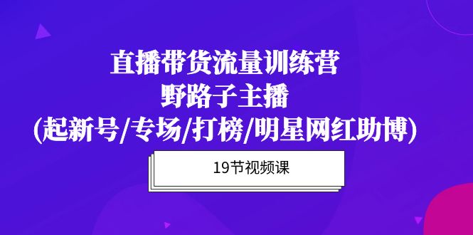 直播带货流量特训课程：野路子主播(起新号/专场/打榜/明星网红助博)19节课_抖汇吧