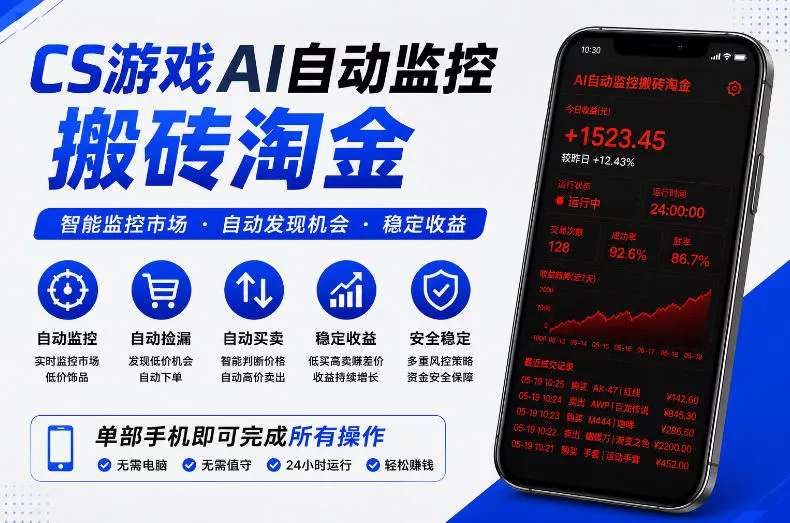 CS游戏AI自动监控搬砖淘金，稳定运行多年，支持任何形式验证，日入300+【揭秘】_抖汇吧