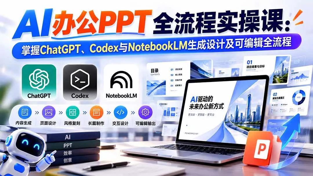 （20660期）【无水印】AI办公PPT全流程实操课： 掌握ChatGPT、Codex与NotebookLM生成设计及可编辑全流程_抖汇吧
